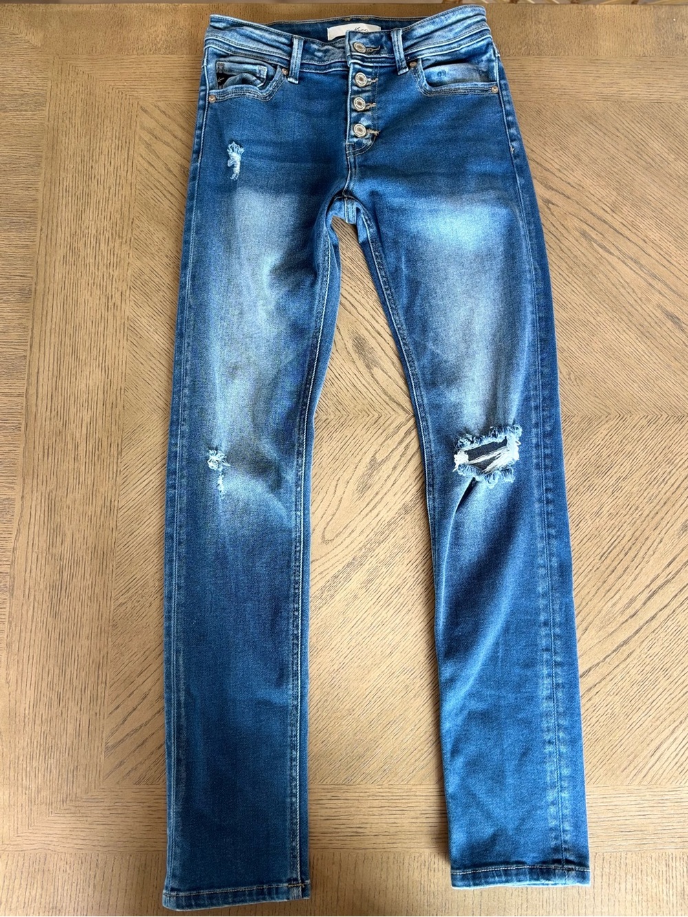 KanCan Blue Skinny Distressed Jeans with Button Fly